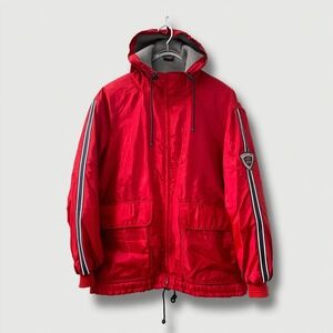 Vintage Abercrombie And Fitch Men's Nylon Fleece Lined Jacket Red Y2K